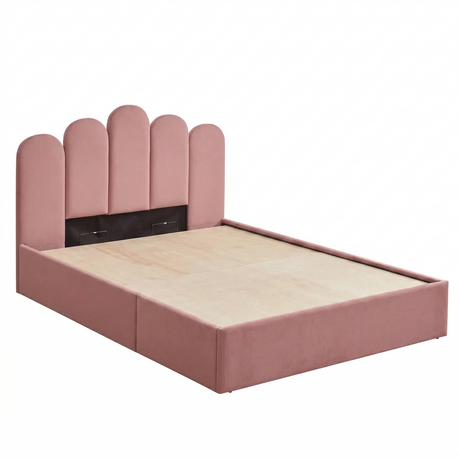 Jille  Upholstered Velvet Single Size Bed - Millenial Pink