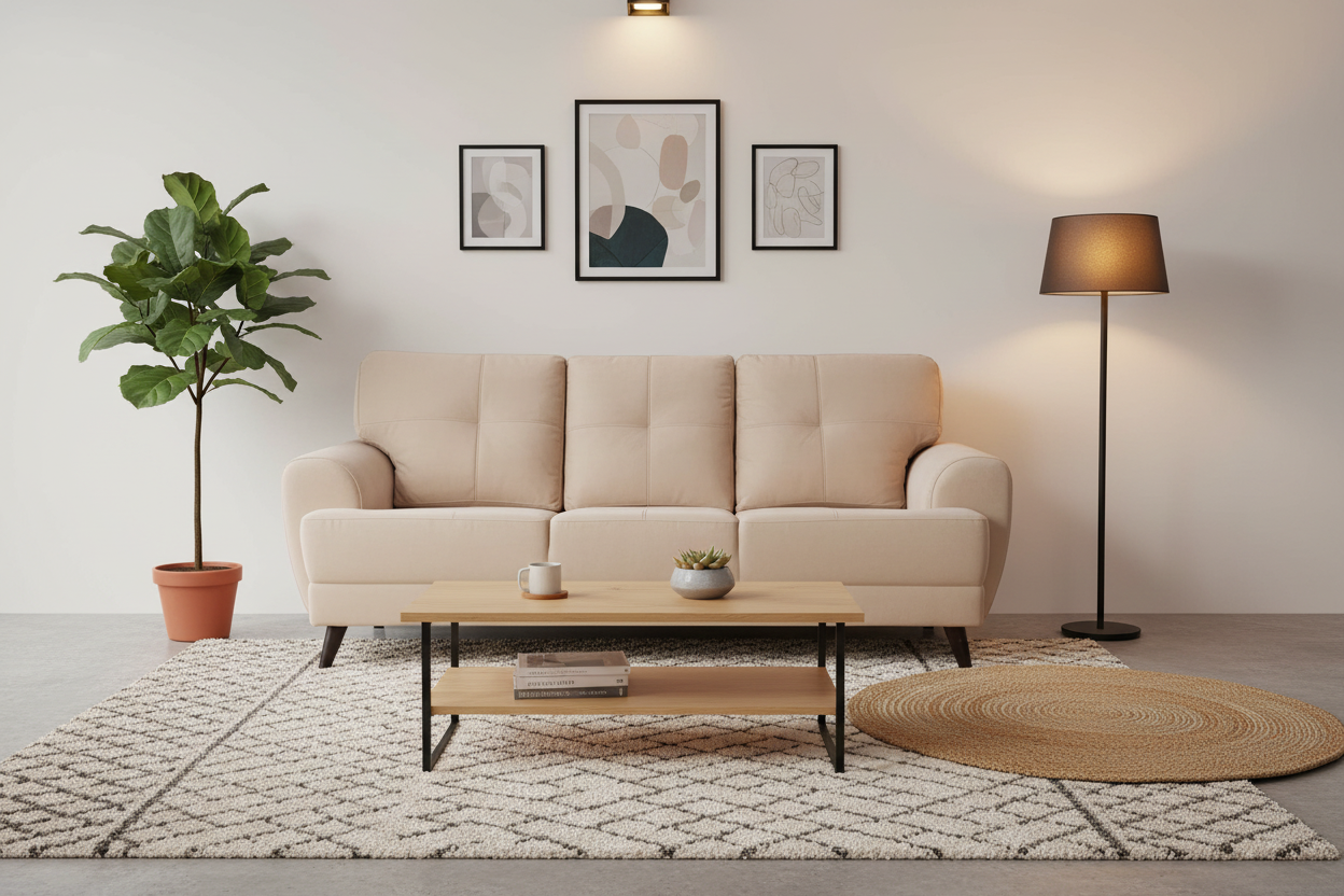 Jisba Fabric 3 Seater Sofa In Beige Colour