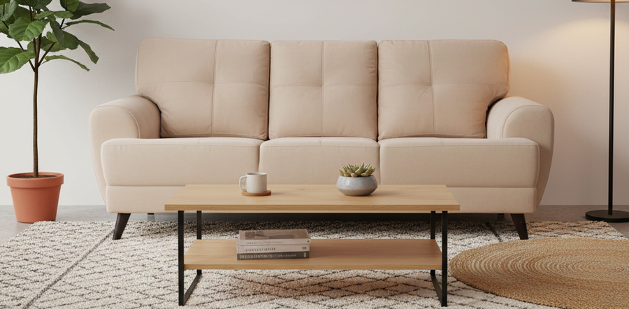 Jisba Fabric 3 Seater Sofa In Beige Colour - Febonic Living