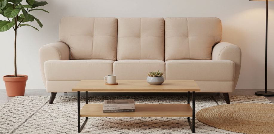 Jisba Fabric 3 Seater Sofa In Beige Colour - Febonic Living