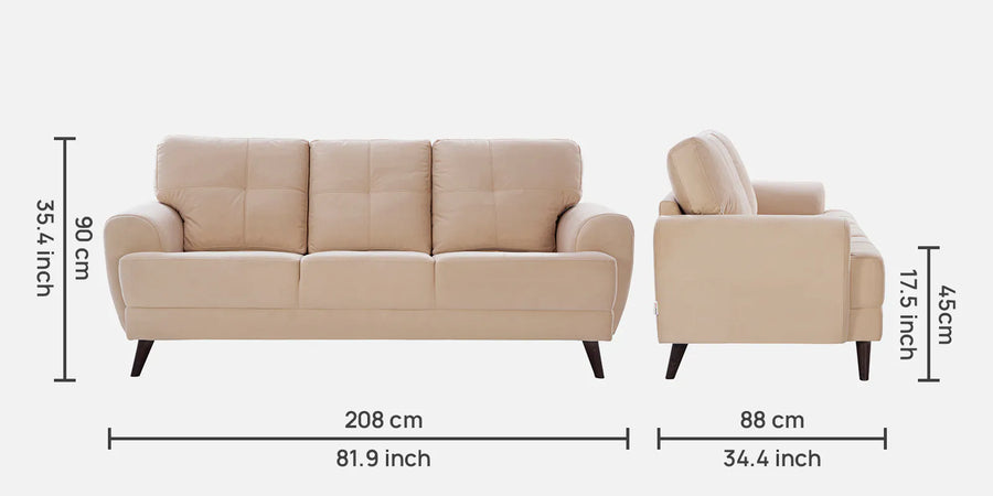 Jisba Fabric 3 Seater Sofa In Beige Colour - Febonic Living