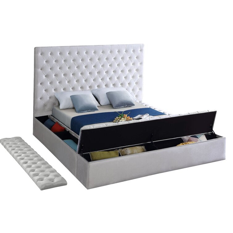 Teddy Velvet King Size Bed In Warm White Colour