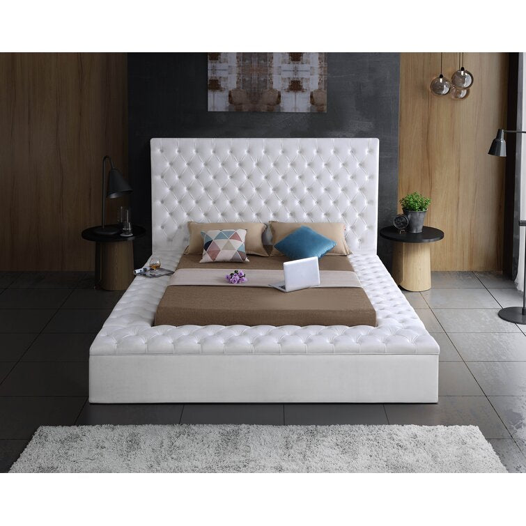 Teddy Velvet King Size Bed In Warm White Colour