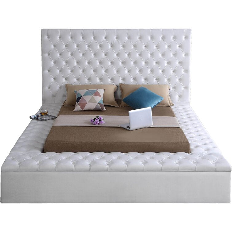 Teddy Velvet King Size Bed In Warm White Colour