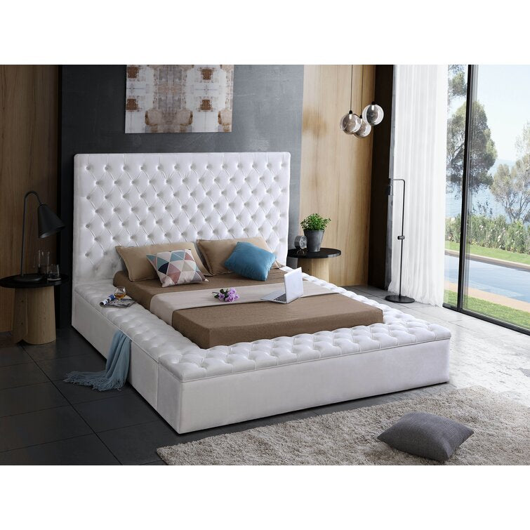 Teddy Velvet King Size Bed In Warm White Colour