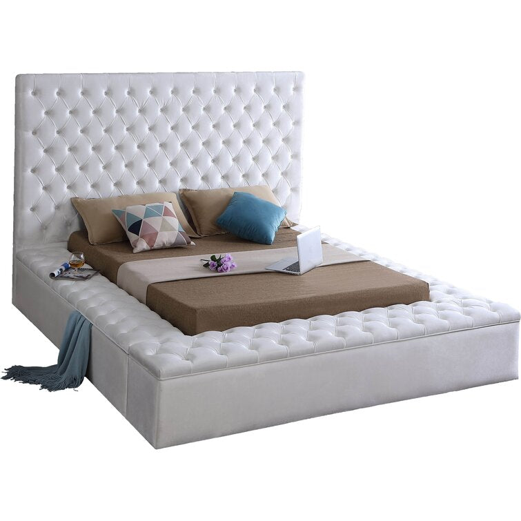 Teddy Velvet King Size Bed In Warm White Colour