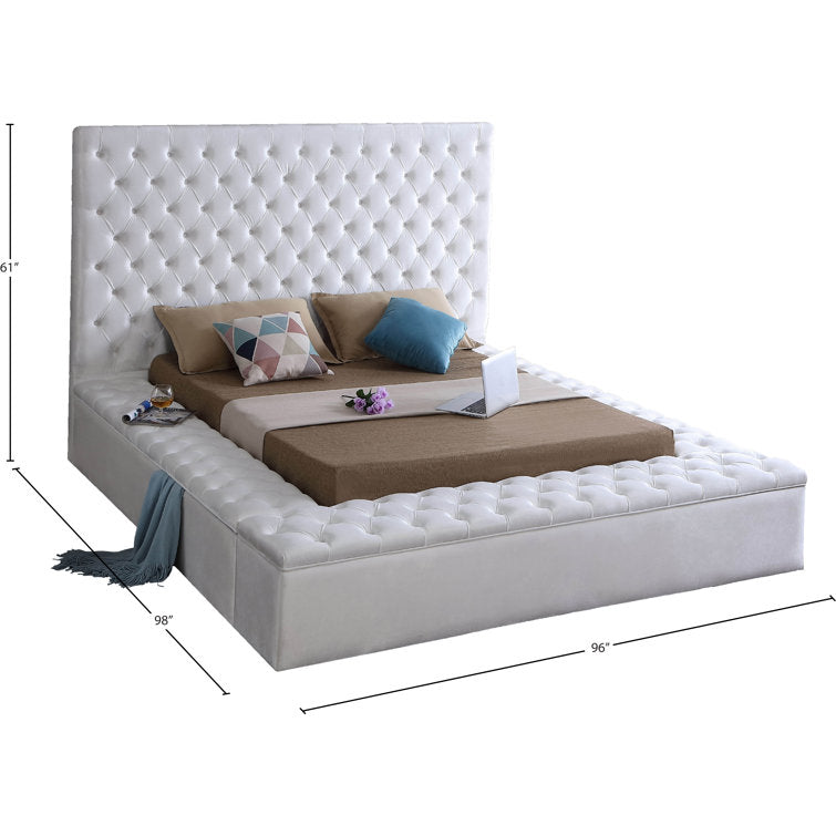 Teddy Velvet King Size Bed In Warm White Colour