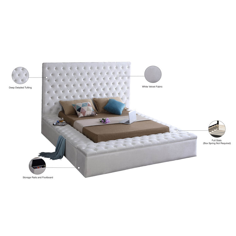 Teddy Velvet King Size Bed In Warm White Colour