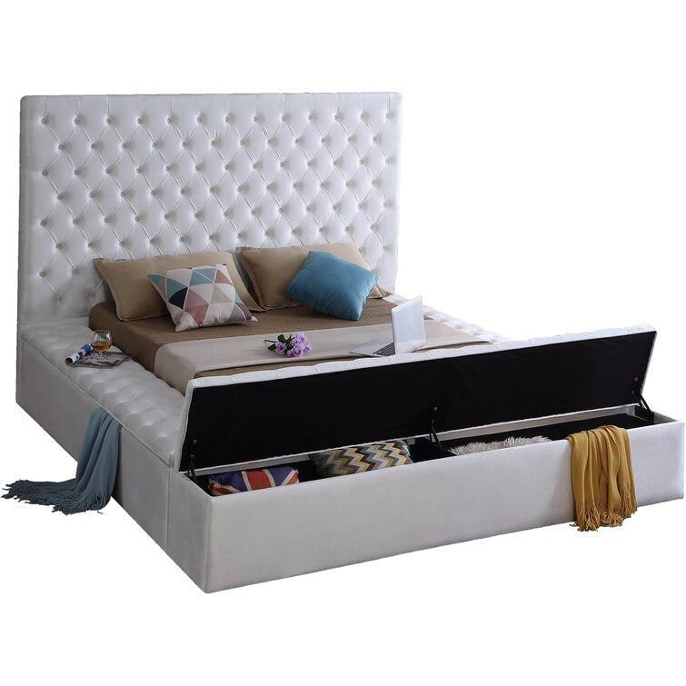 Teddy Velvet King Size Bed In Warm White Colour