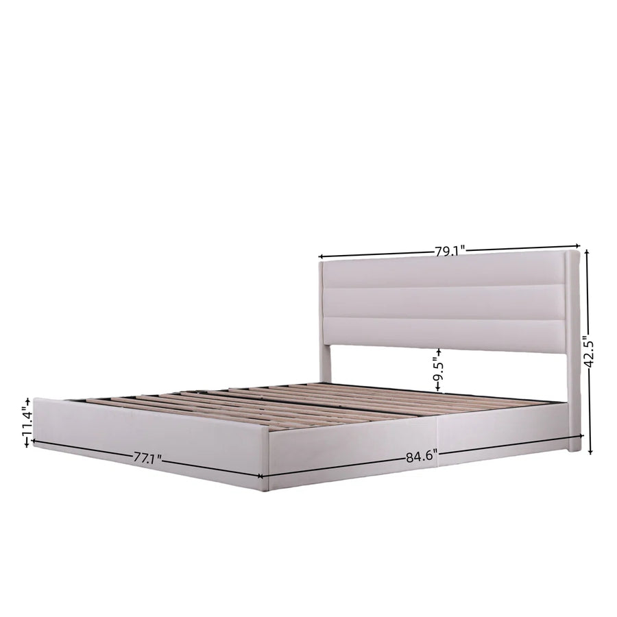 Joma Velvet Upholstered King Size Bed In Warm White Colour With Drawer Storage - Febonic Living