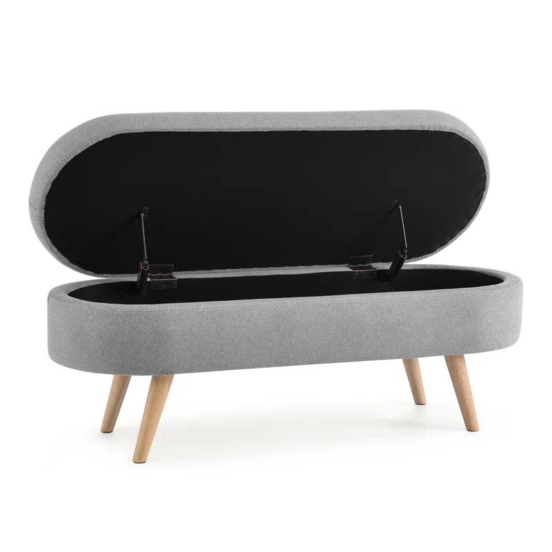 Azzay Velvet Bench In Grey Colour With Storage - Febonic Living