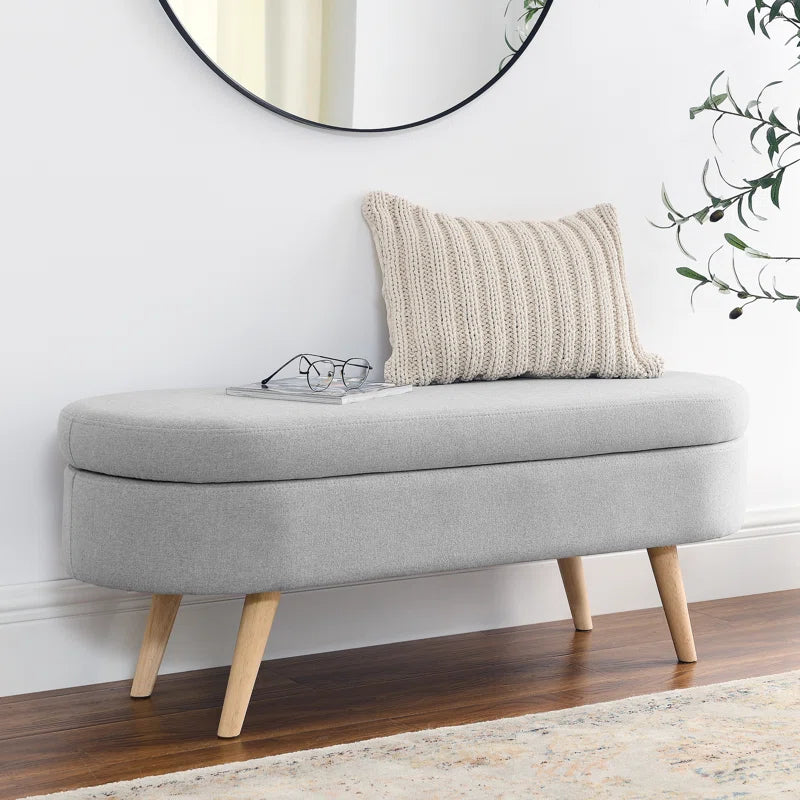Azzay Velvet Bench In Grey Colour With Storage - Febonic Living