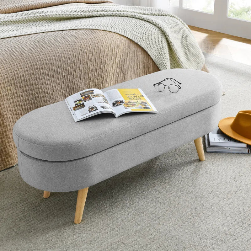 Azzay Velvet Bench In Grey Colour With Storage - Febonic Living