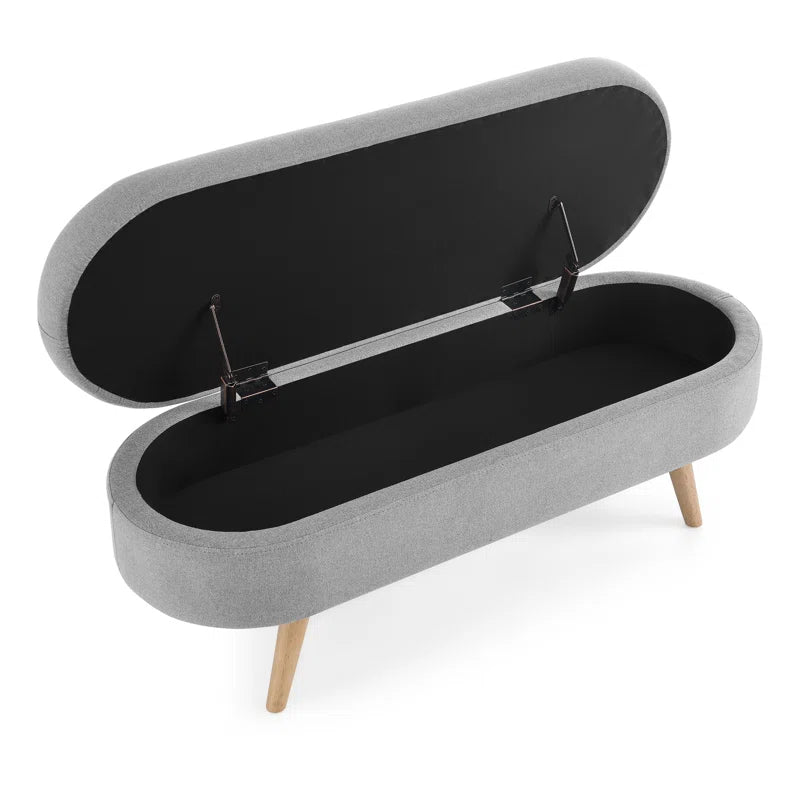 Azzay Velvet Bench In Grey Colour With Storage - Febonic Living