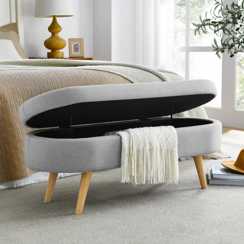 Azzay Velvet Bench In Grey Colour With Storage - Febonic Living