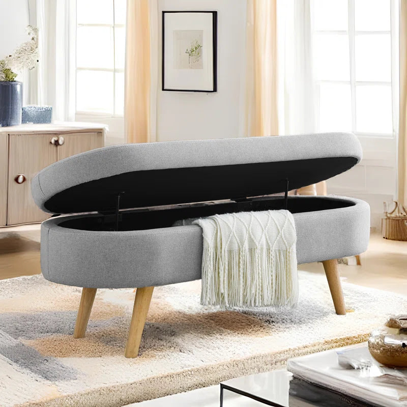 Azzay Velvet Bench In Grey Colour With Storage - Febonic Living