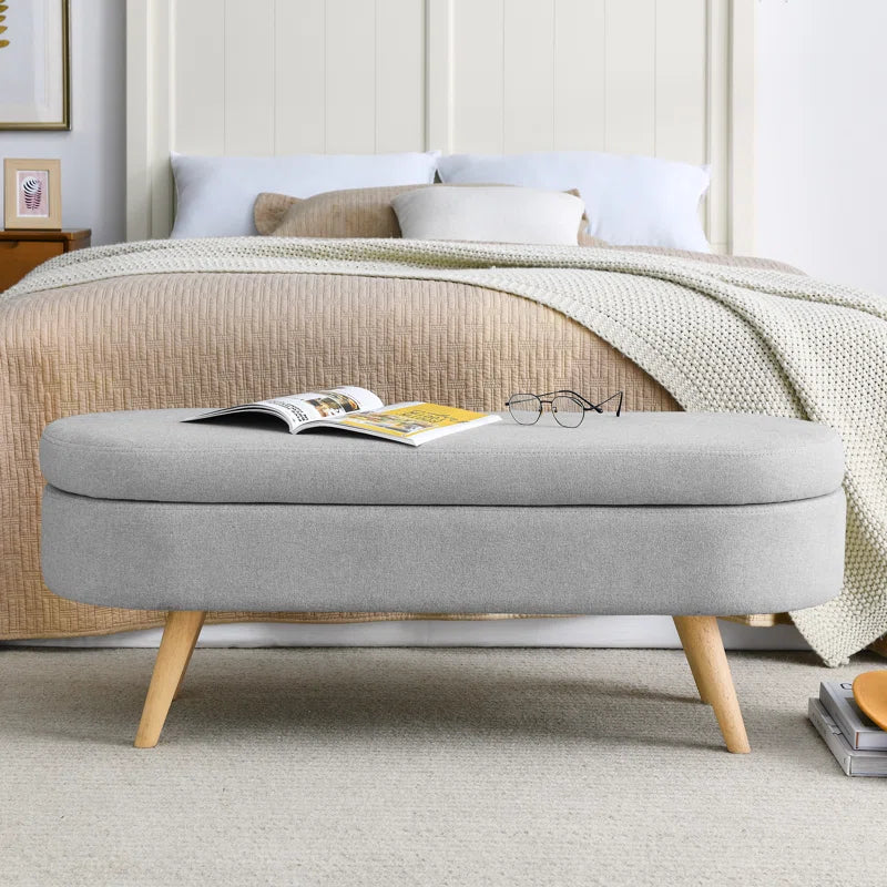 Azzay Velvet Bench In Grey Colour With Storage - Febonic Living