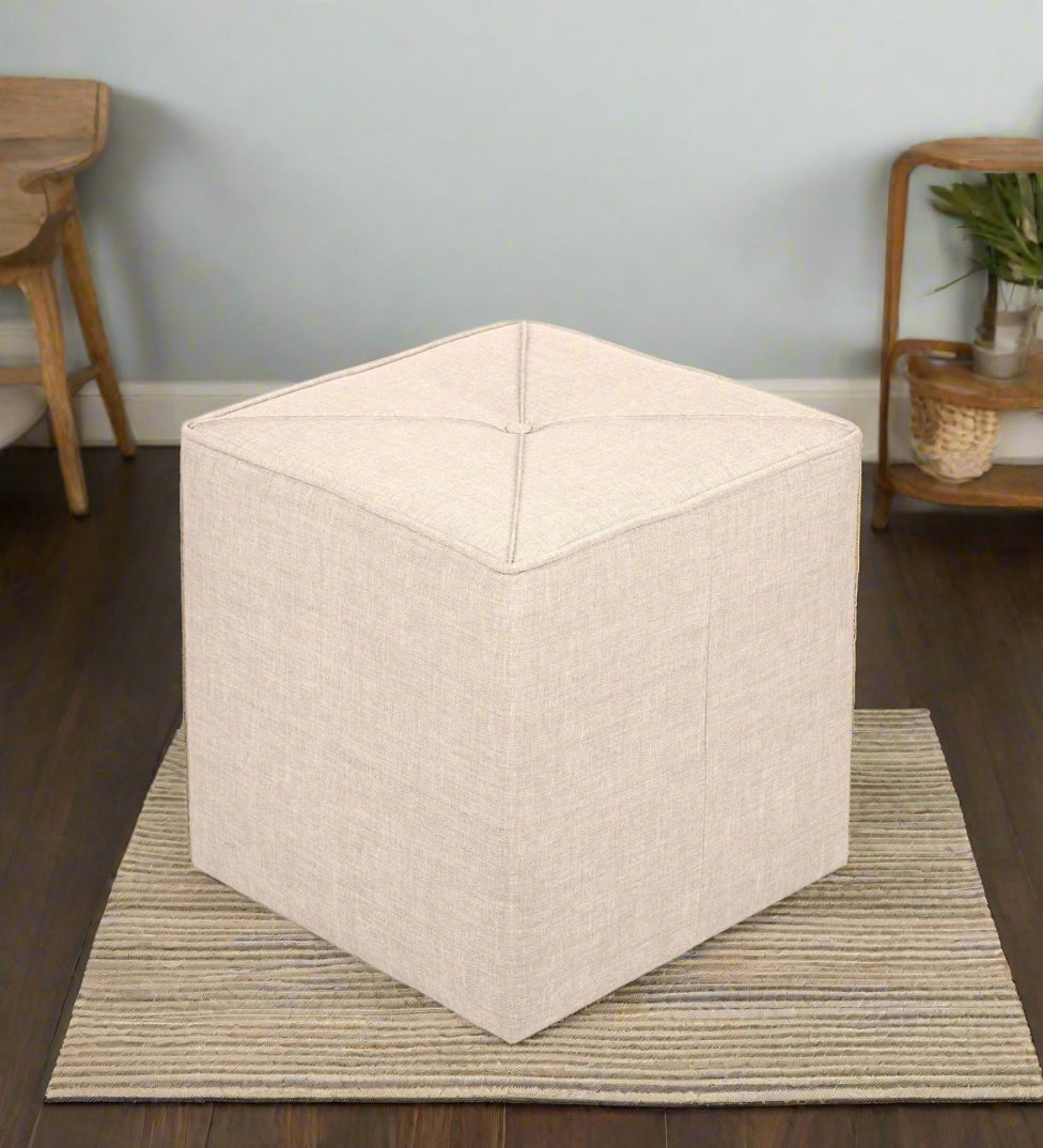 Joshi Fabric Pouffe In Ivory Cream Colour