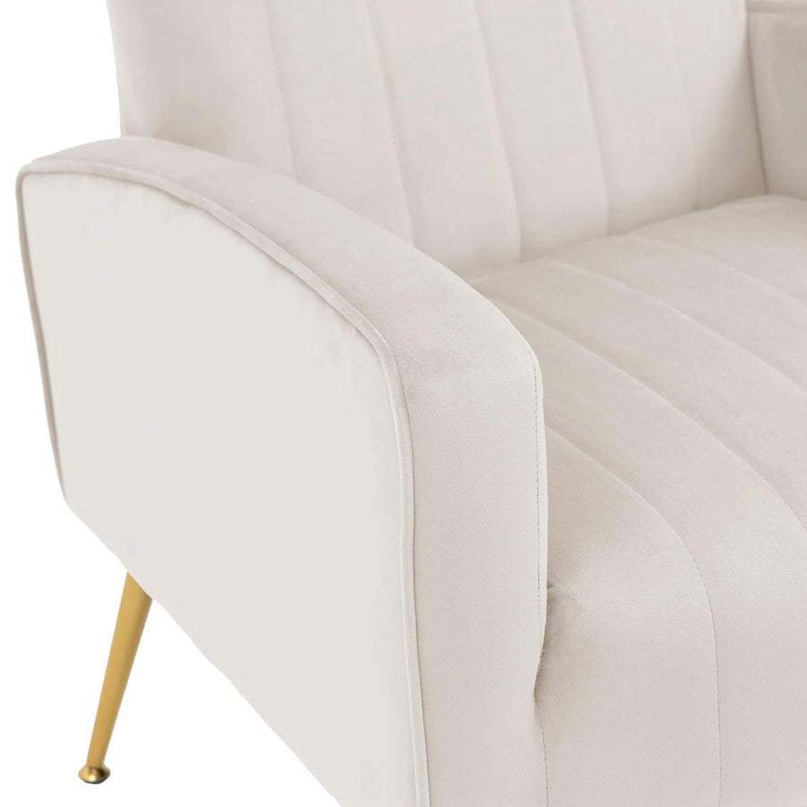 Cadal Velvet Wing Chair In Warm White Colour - Febonic Living