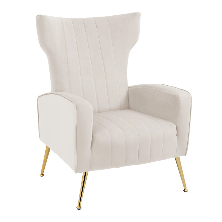 Cadal Velvet Wing Chair In Warm White Colour - Febonic Living