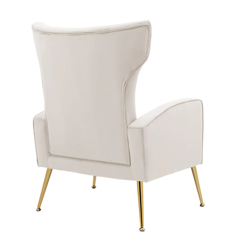 Cadal Velvet Wing Chair In Warm White Colour - Febonic Living