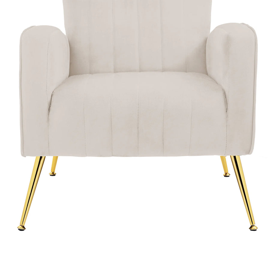 Cadal Velvet Wing Chair In Warm White Colour - Febonic Living