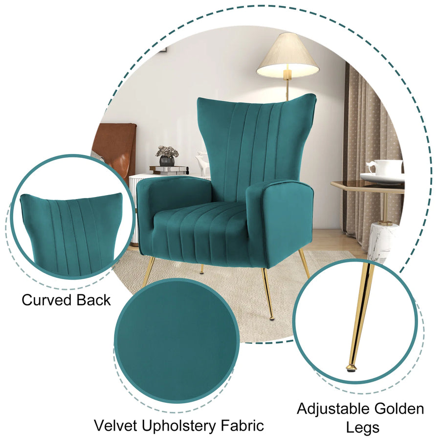 Cadal Velvet Wing Chair In Arabian Green Colour - Febonic Living