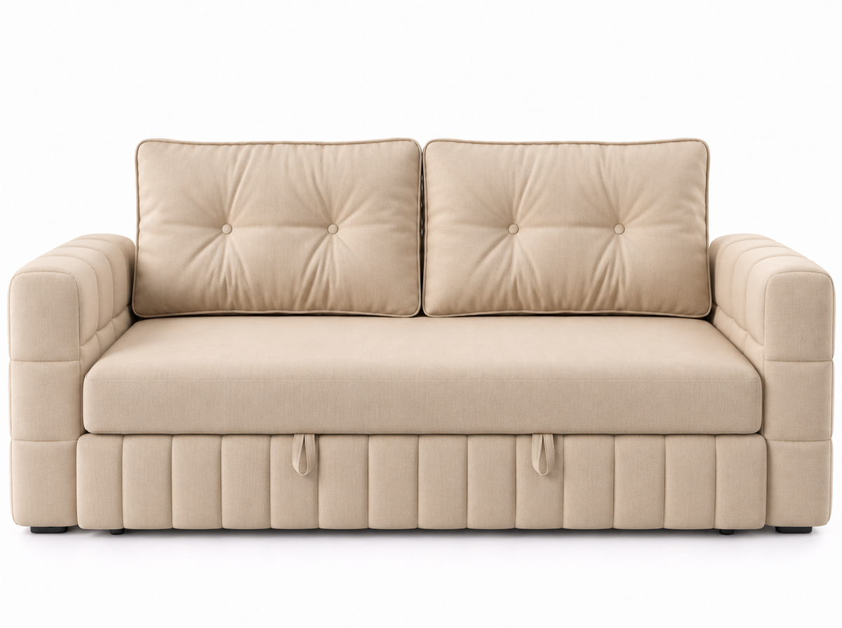 Jovi 3 Seater Pull Out Cum Bed Fabric Sofa - Cream Beige