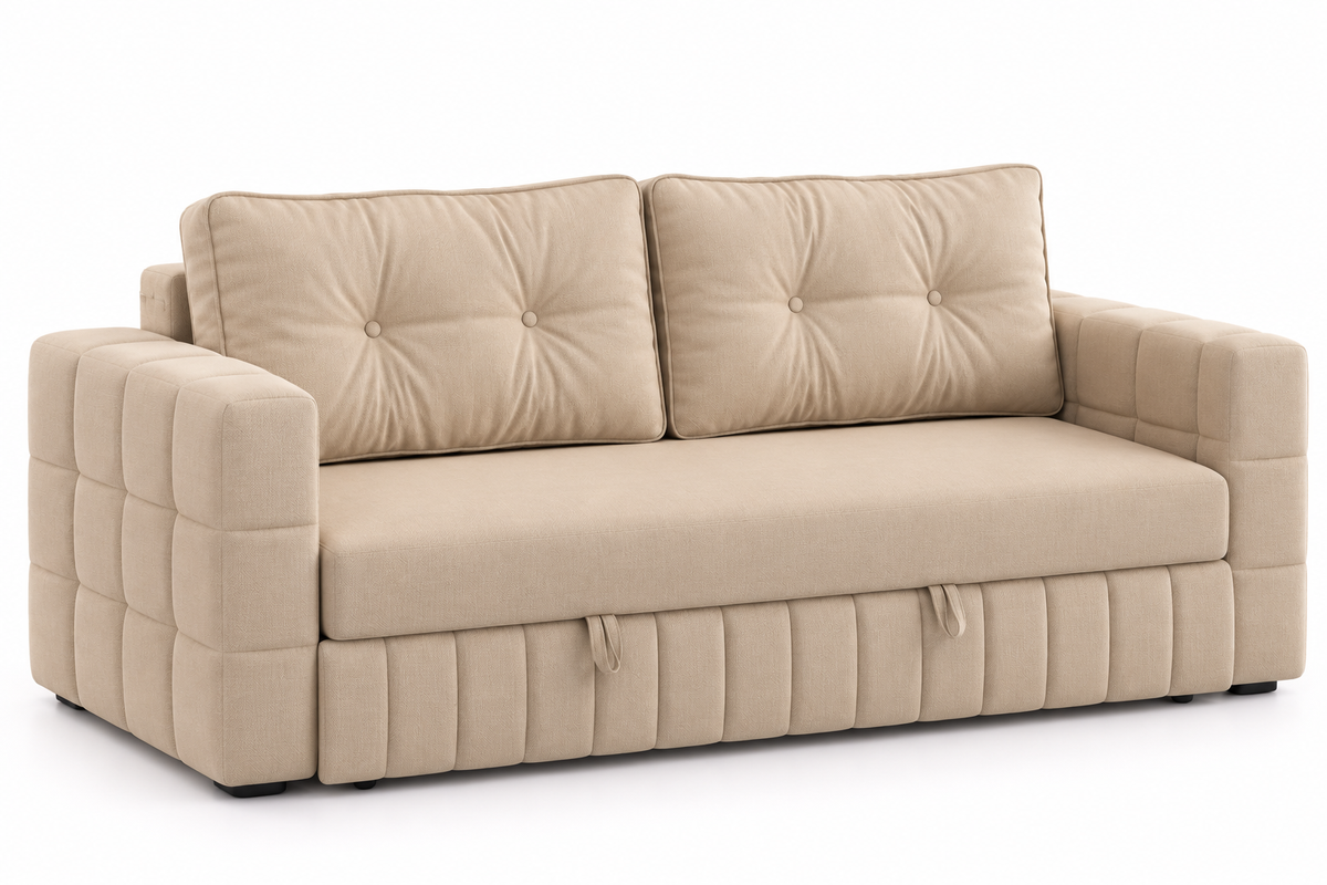 Jovi 3 Seater Pull Out Cum Bed Fabric Sofa - Cream Beige