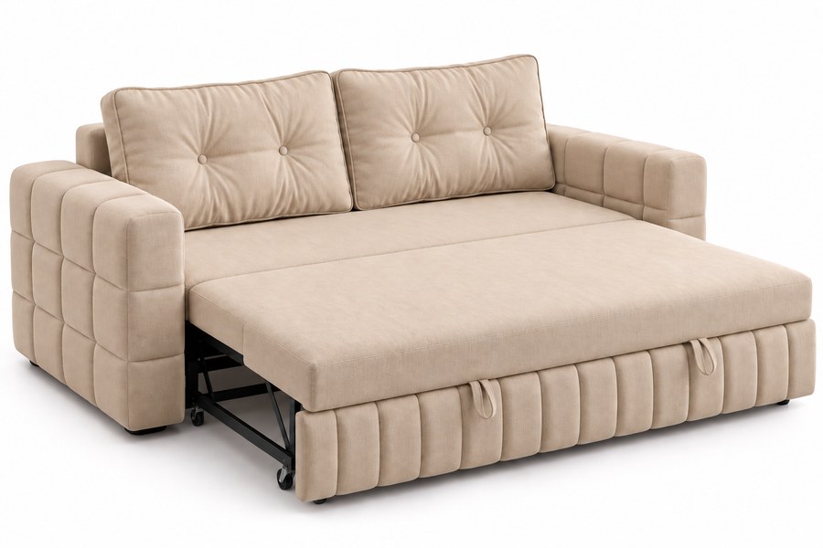 Jovi 3 Seater Pull Out Cum Bed Fabric Sofa - Cream Beige
