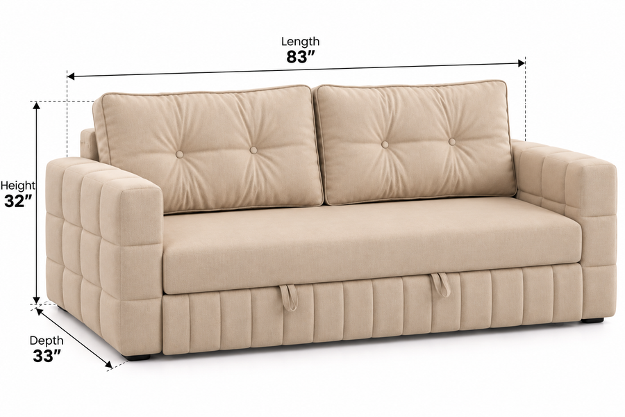 Jovi 3 Seater Pull Out Cum Bed Fabric Sofa - Cream Beige