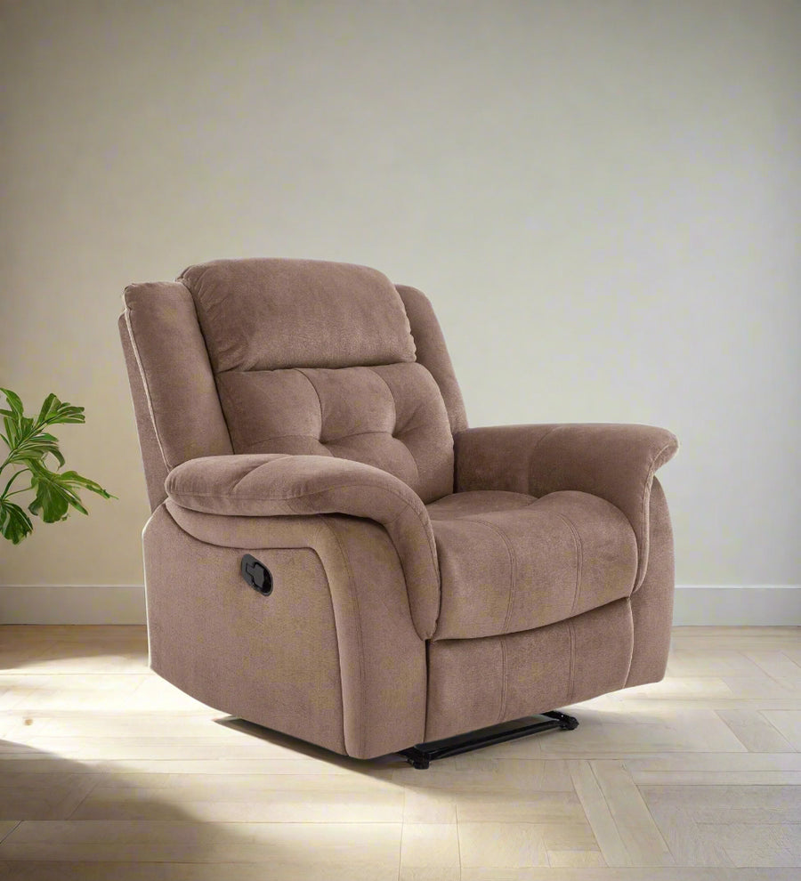 Joy 1 Seater Motorized Velvet Fabric Recliner - Mocha Mouse - Living View by Febonic Living