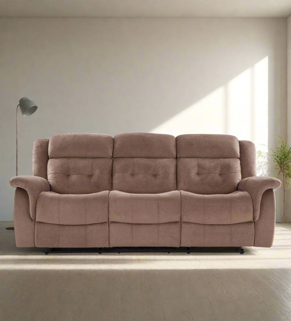 Joy 3 Seater Motorized Velvet Fabric Recliner - Mocha Mouse - Living View by Febonic Living