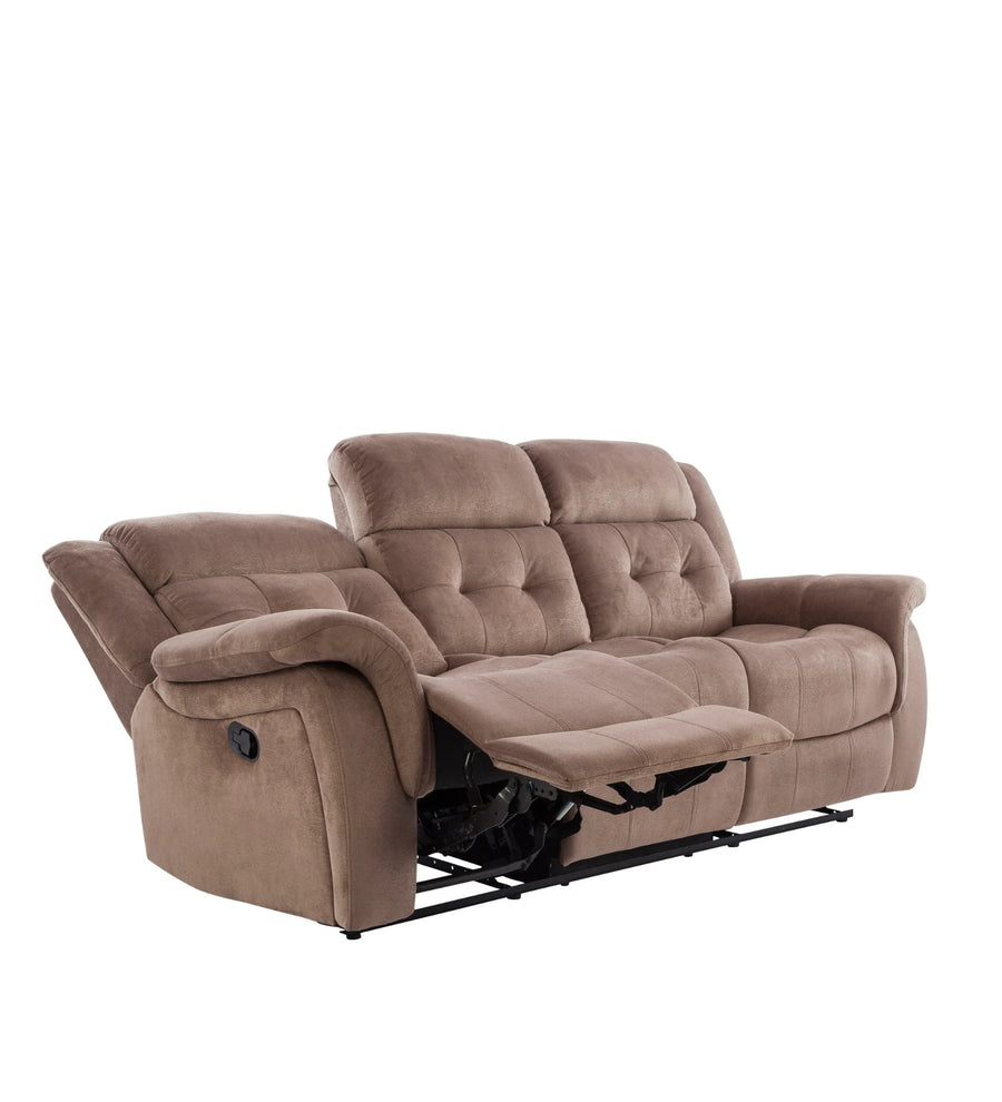 Joy 3 Seater Motorized Velvet Fabric Recliner - Mocha Mouse - Reclined View by Febonic Living