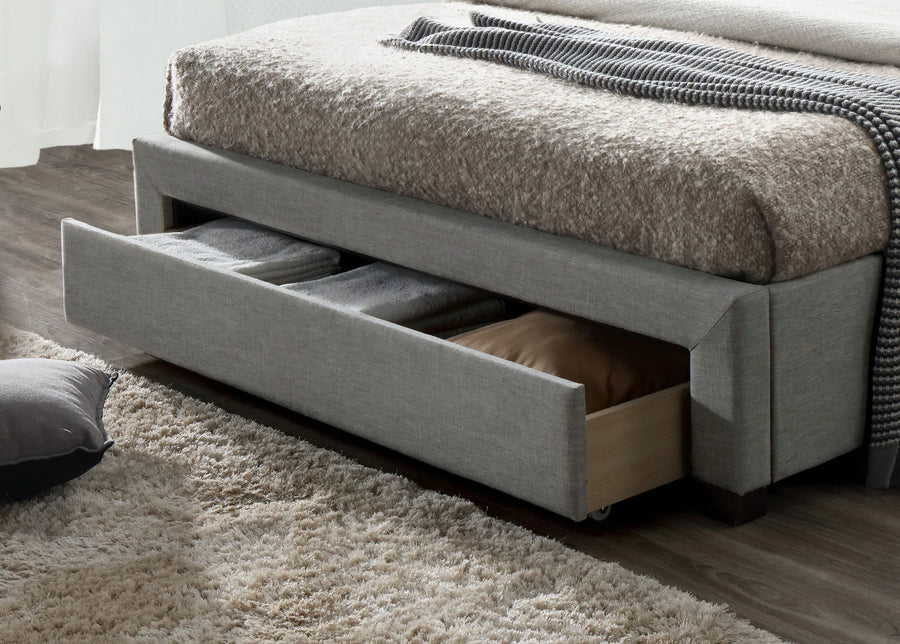 Juris Fabric Upholstered Queen Size Bed In Lit Grey Colour With Drawer Storage - Febonic Living