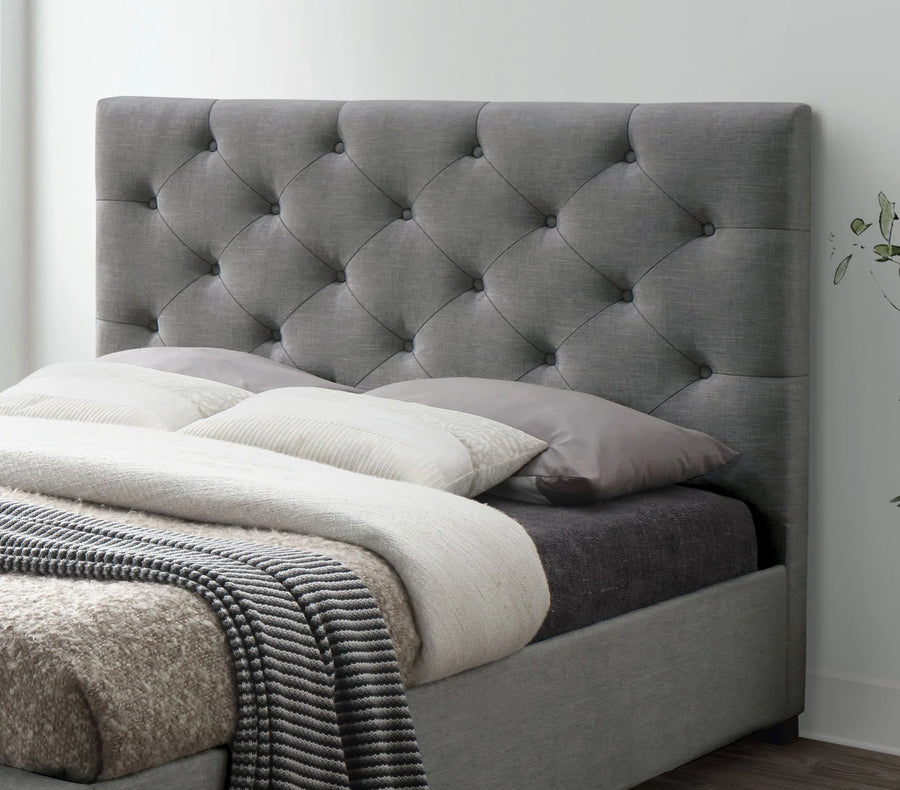 Juris Fabric Upholstered Queen Size Bed In Lit Grey Colour With Drawer Storage - Febonic Living