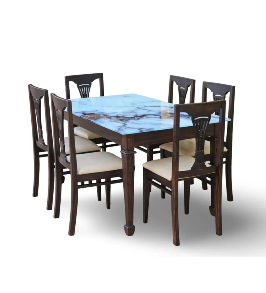 Kastal Sheesham Wood 6 Seater Dining Set in Wenge Colour With Marble Top