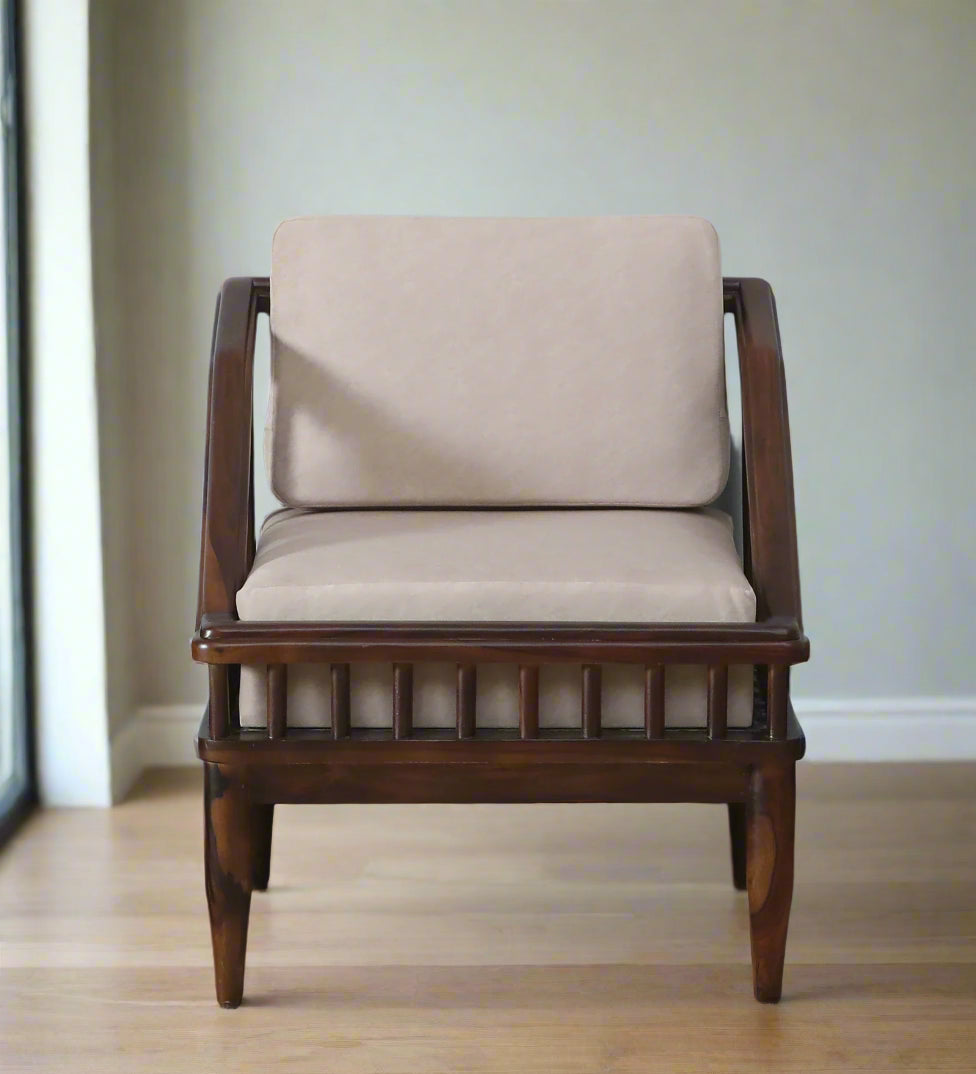 Kotla Sheesham Wood 1 Seater Sofa In Provincial Teak Finish - Febonic Living