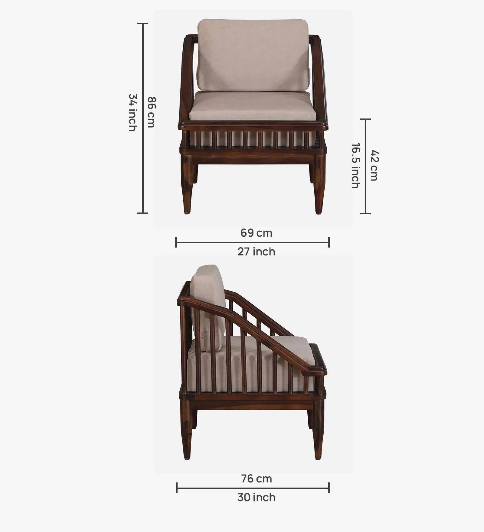 Kotla Sheesham Wood 1 Seater Sofa In Provincial Teak Finish - Febonic Living