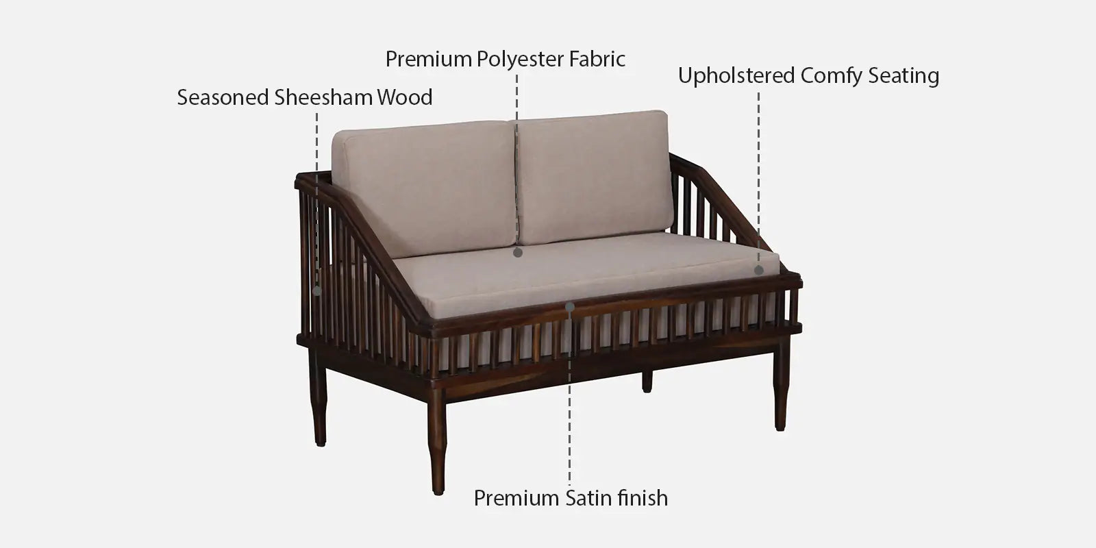 Kotla Sheesham Wood 2 Seater Sofa In Provincial Teak Finish - Febonic Living