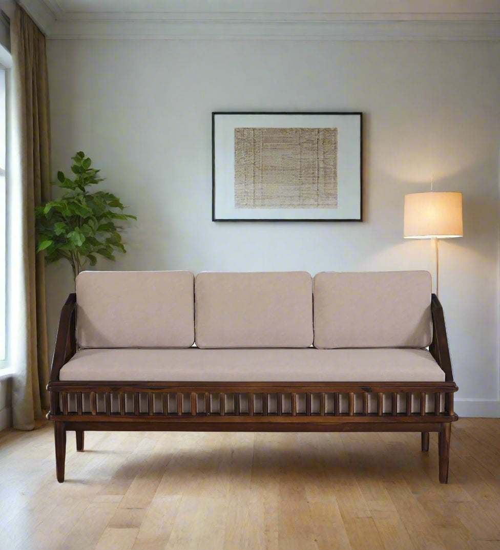 Kotla Sheesham Wood 3 Seater Sofa In Provincial Teak Finish - Febonic Living