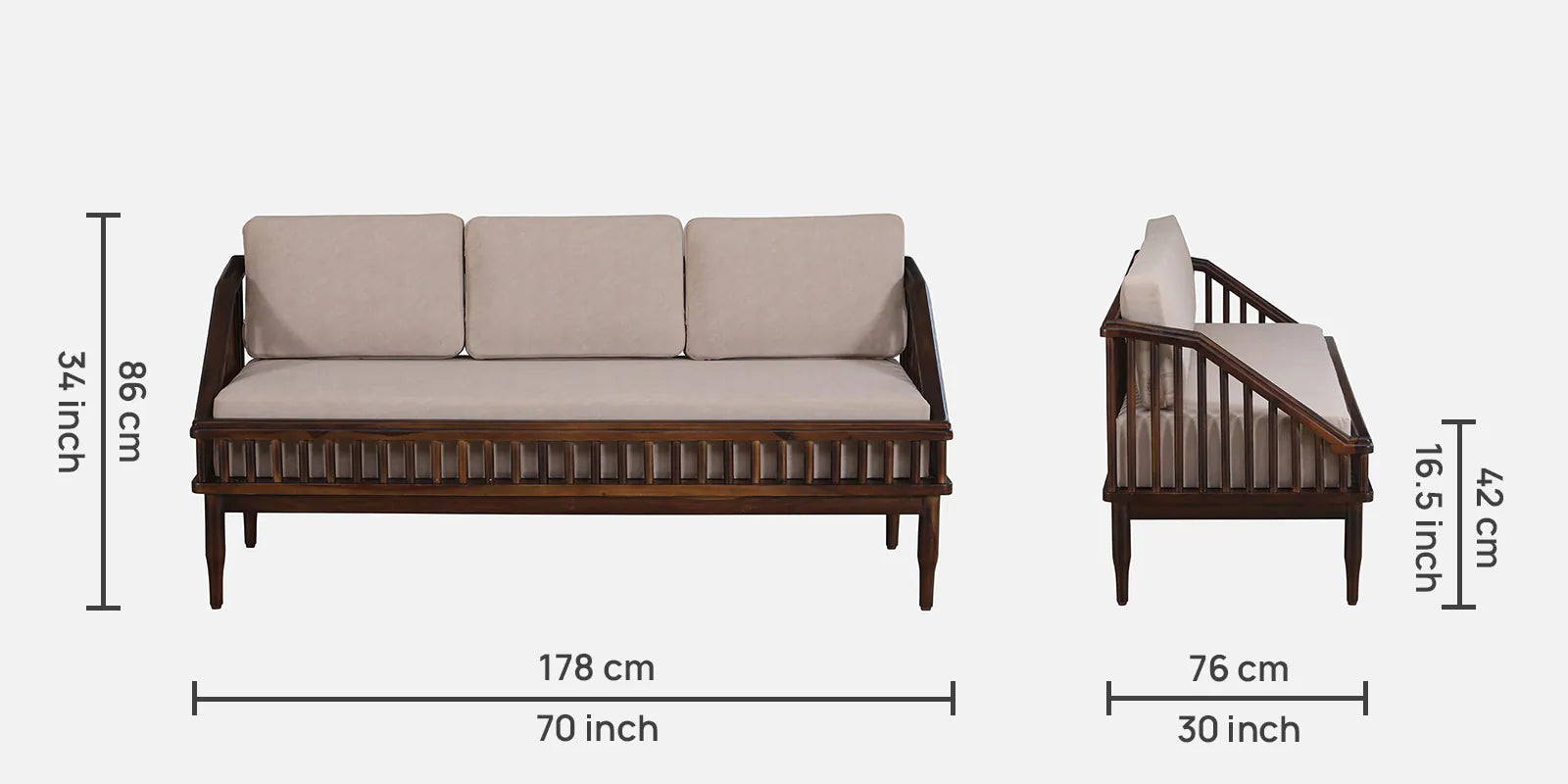 Kotla Sheesham Wood 3 Seater Sofa In Provincial Teak Finish - Febonic Living