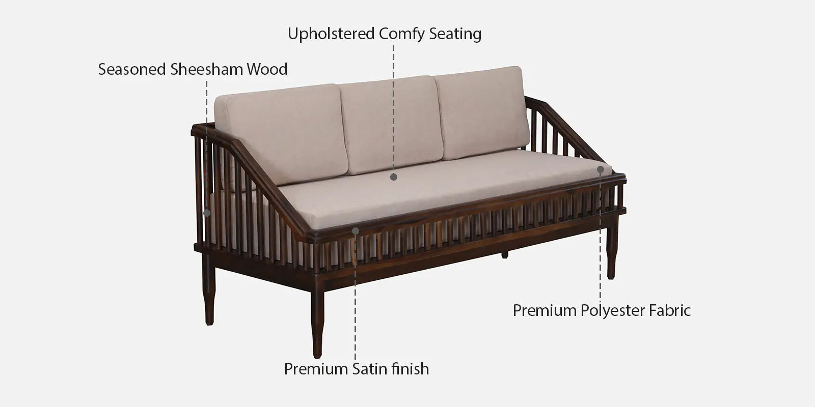 Kotla Sheesham Wood 3 Seater Sofa In Provincial Teak Finish - Febonic Living