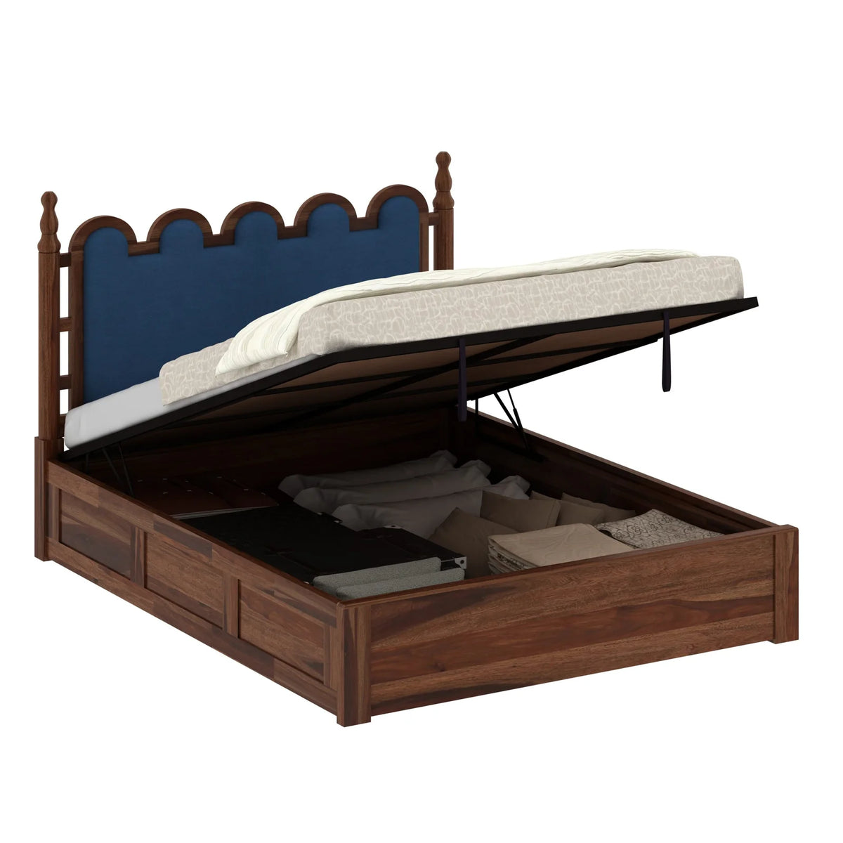 Katu Sheesham Wood King Size Bed In Provincial Teak Finish With Hydraulic Storage