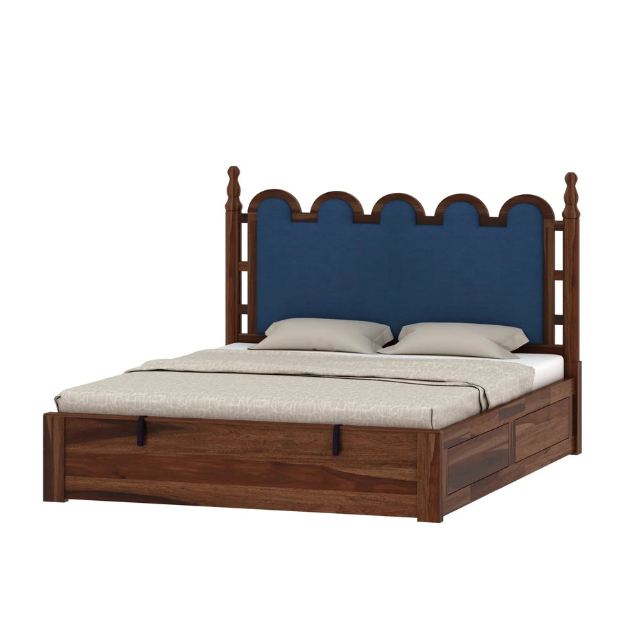 Katu Sheesham Wood King Size Bed In Provincial Teak Finish With Hydraulic Storage
