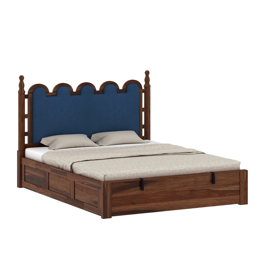 Katu Sheesham Wood King Size Bed In Provincial Teak Finish With Hydraulic Storage