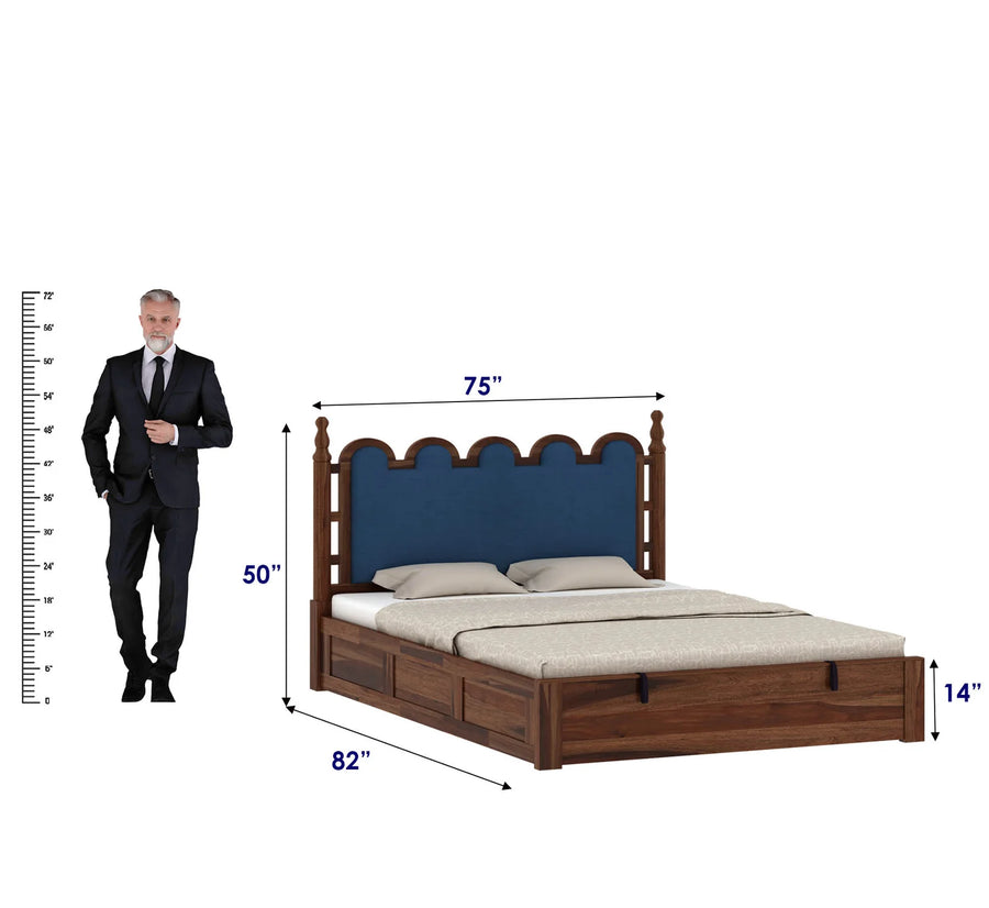 Katu Sheesham Wood King Size Bed In Provincial Teak Finish With Hydraulic Storage