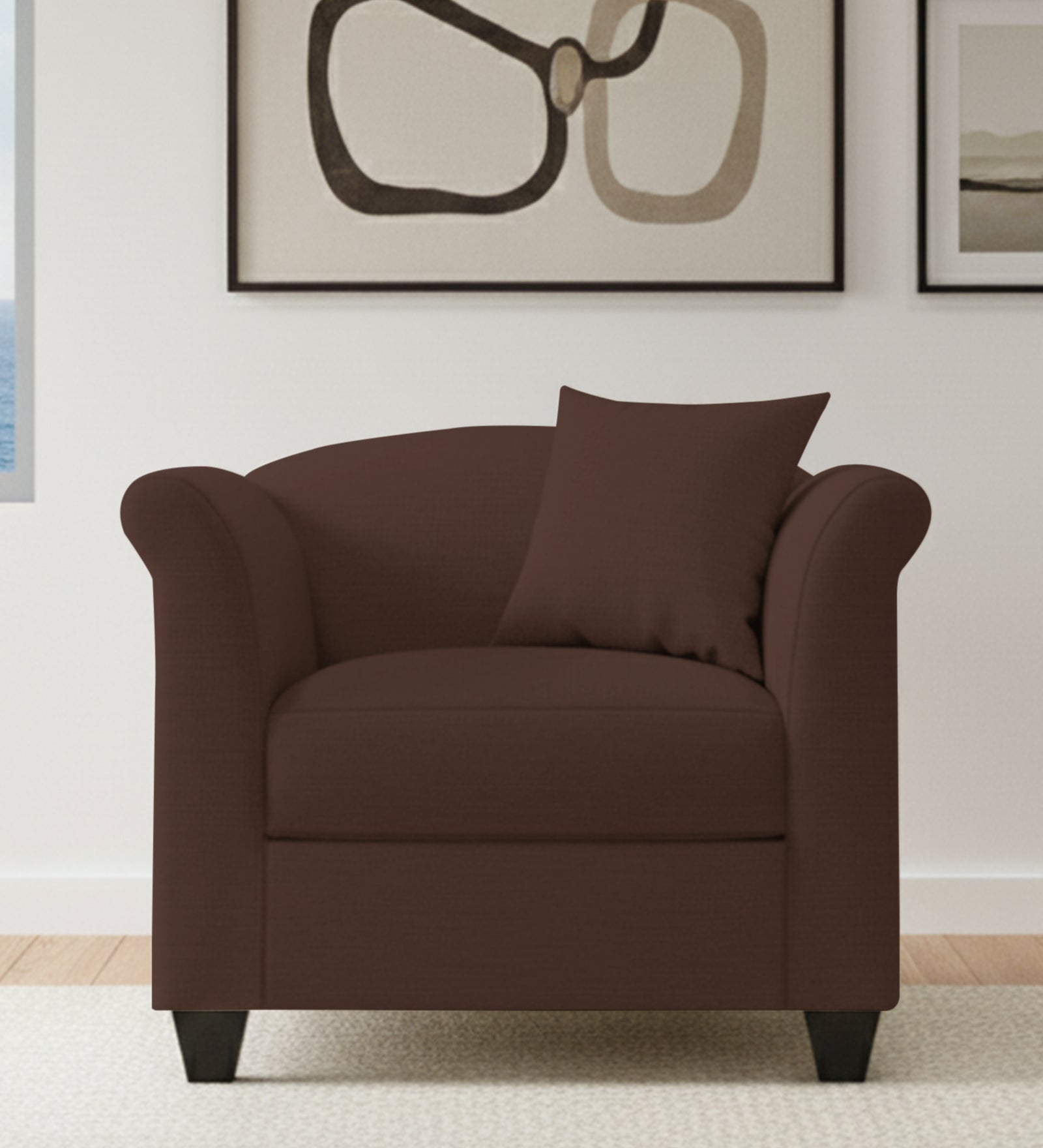 Kimber Fabric 1 Seater Sofa In Coffee Brown Colour