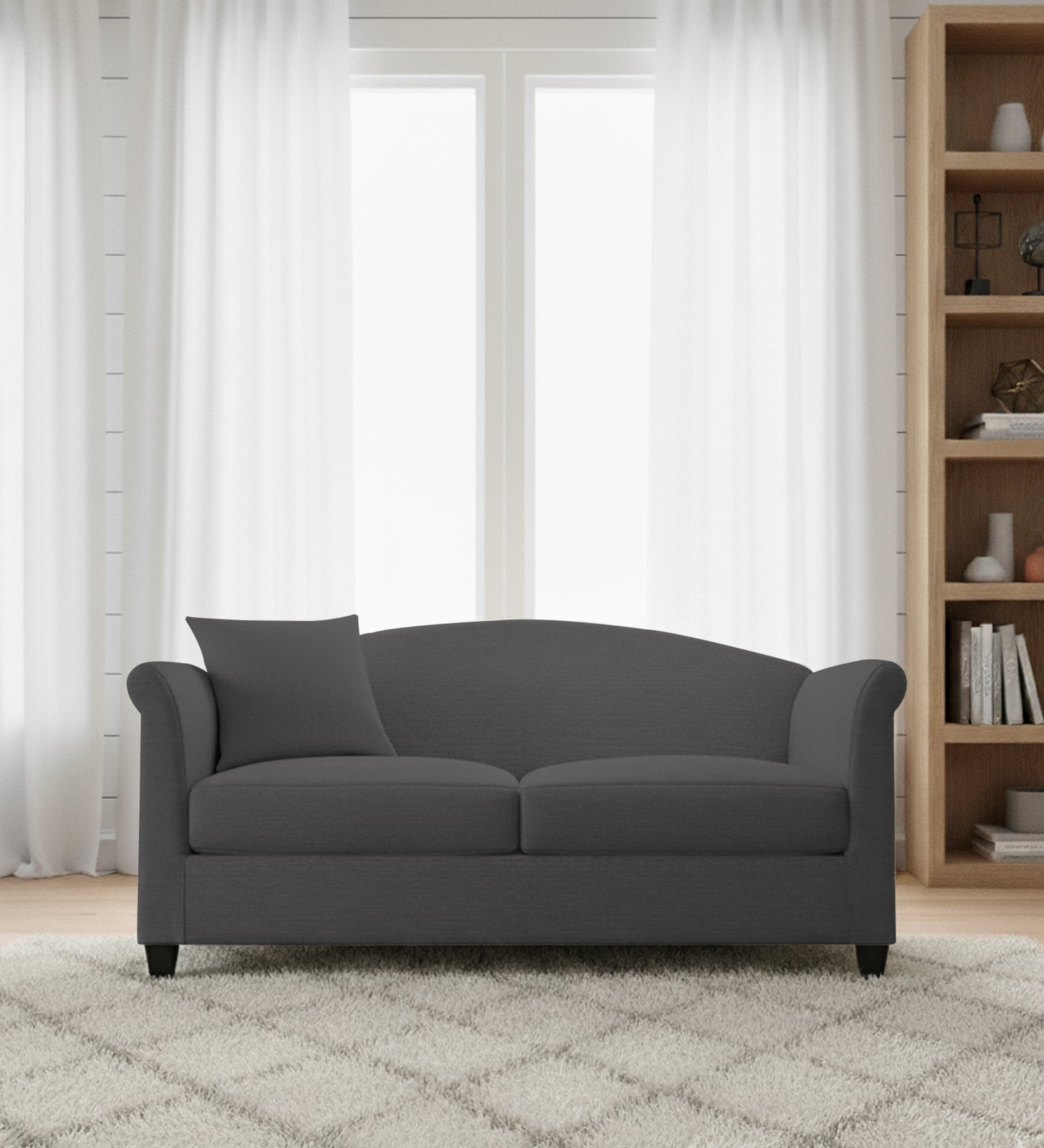 Kimber Fabric 2 Seater Sofa In Charcoal Grey Colour