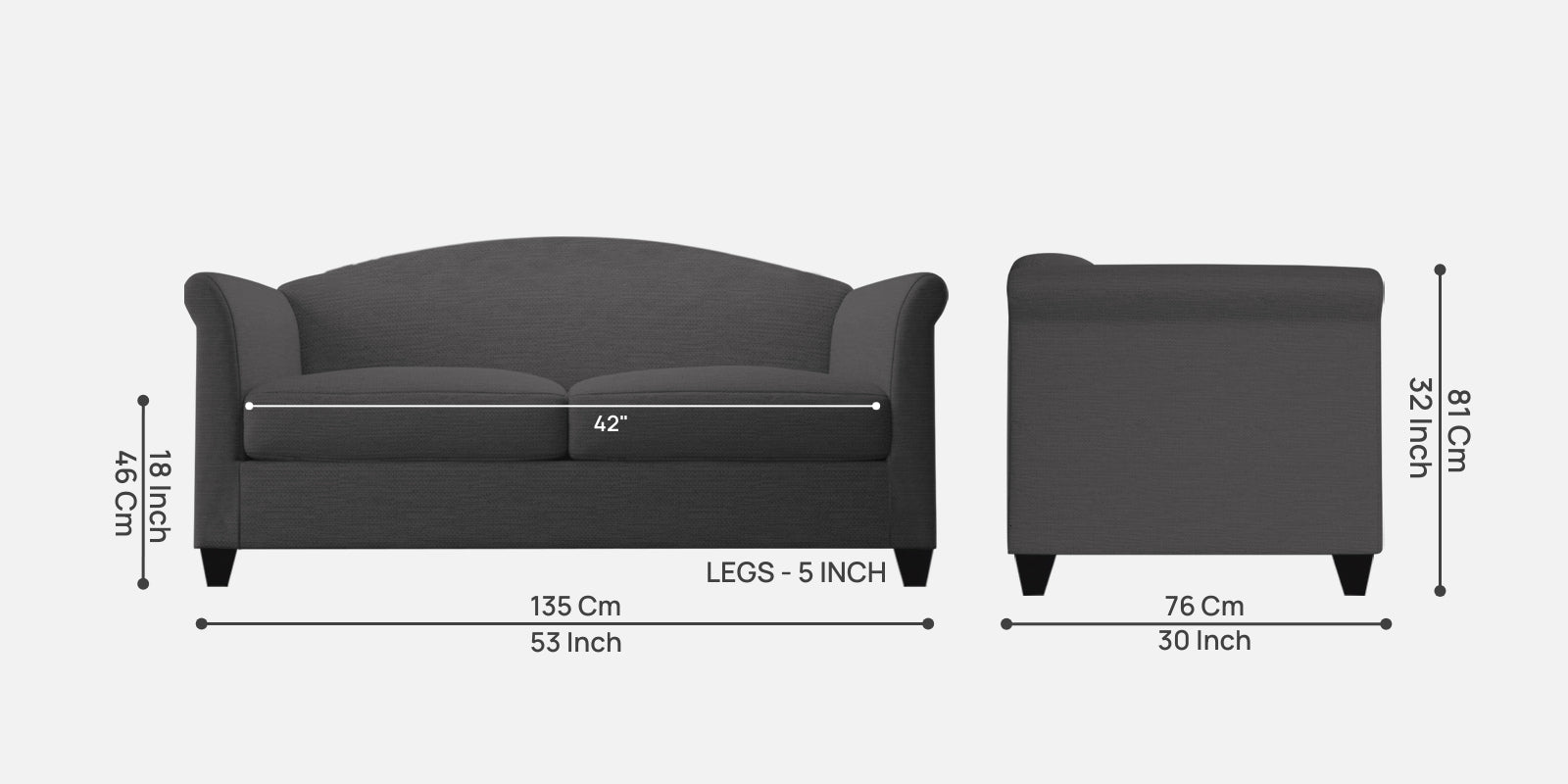 Kimber Fabric 2 Seater Sofa In Charcoal Grey Colour